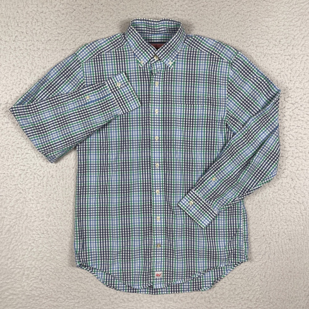 Vineyard Vines Murray Shirt Mens Small Green Blue Multi Check Plaid 1W0680